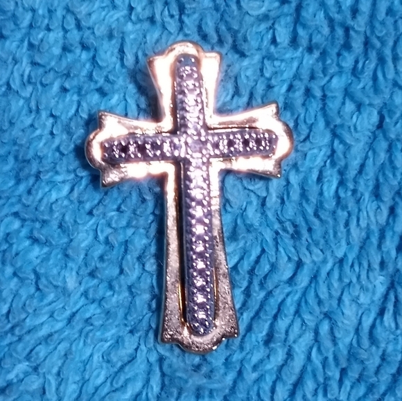 Goldtone and Silvertone Cz Cross Pendant Christian Religious Vintage - Picture 4 of 4